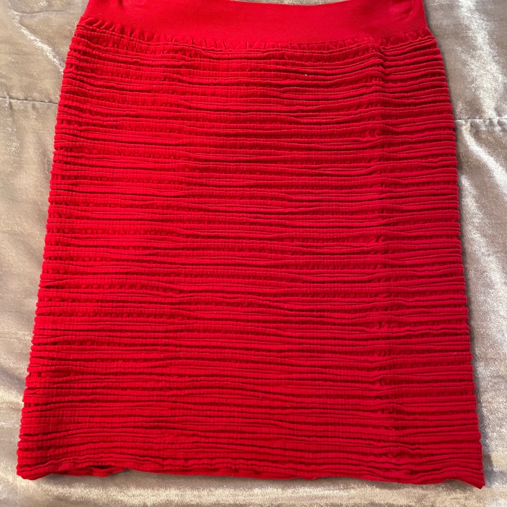 Red stretchy mini skirt. Made in USA
